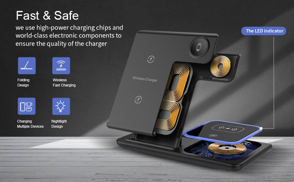 Estación de Carga Inalámbrica 3 en 1 Plegable con Soporte Magnético - 15W