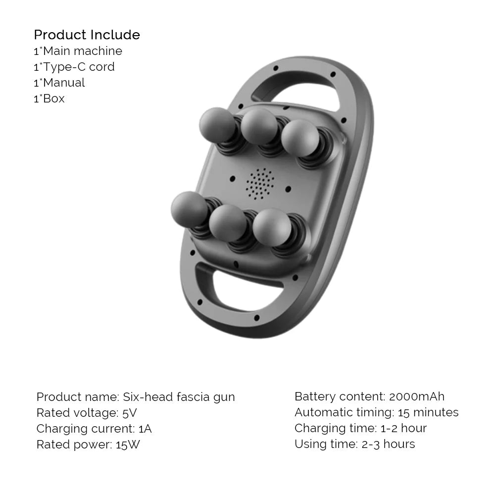 Masaje Profundo – Pistola Masajeadora con 6 Cabezales y 20 Velocidades
