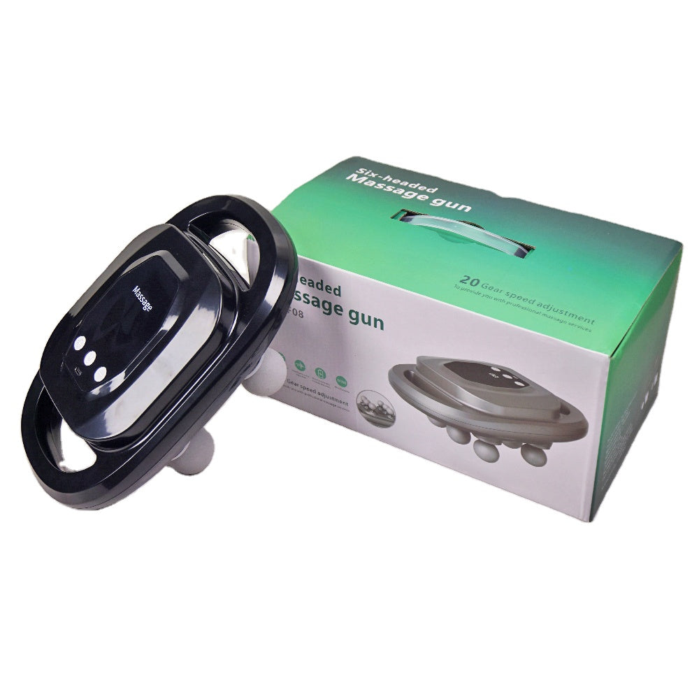 Masaje Profundo – Pistola Masajeadora con 6 Cabezales y 20 Velocidades