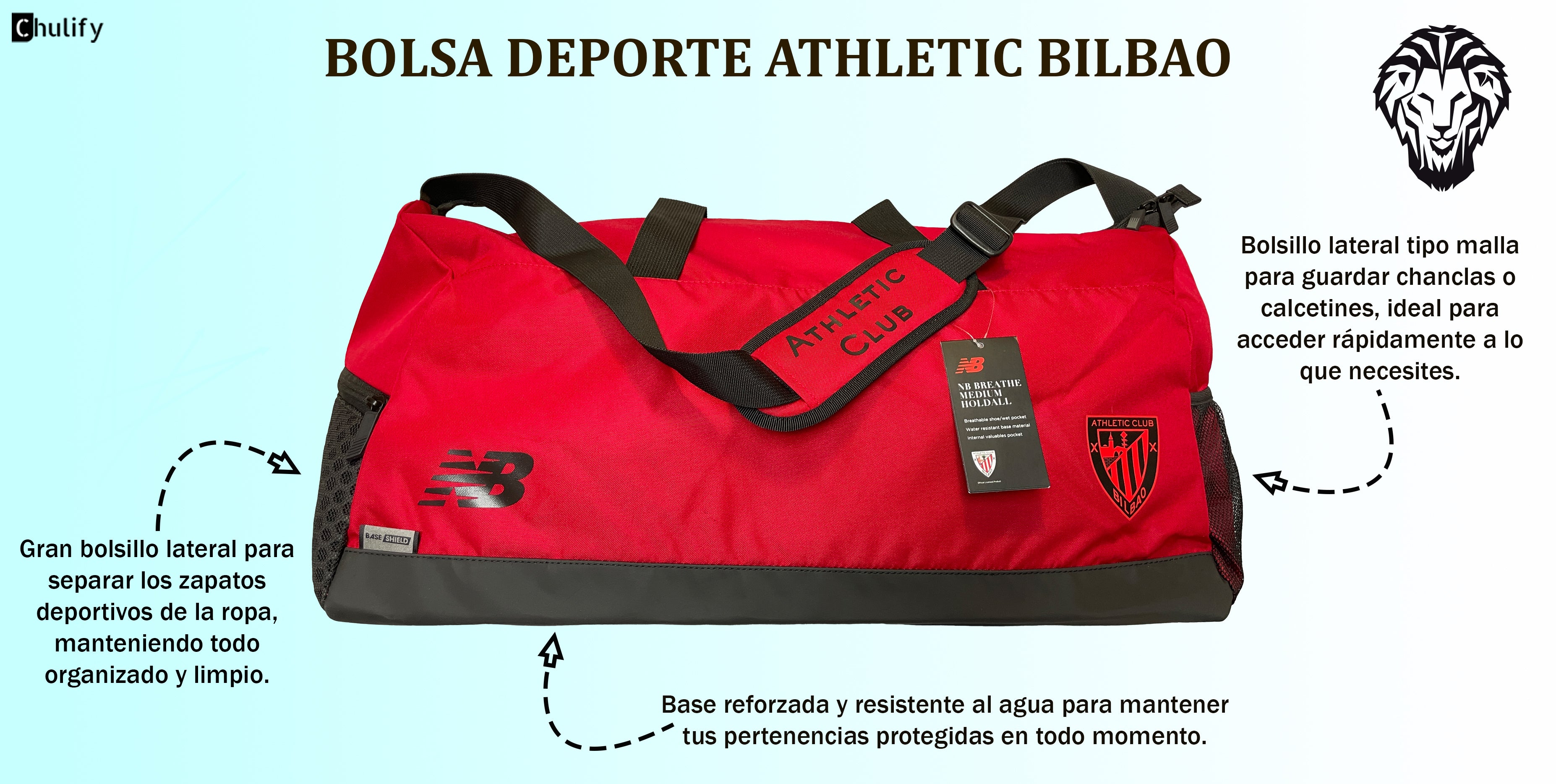 Mochila deportiva Athletic Bilbao ideal para viajes, gimnasio y uso diario